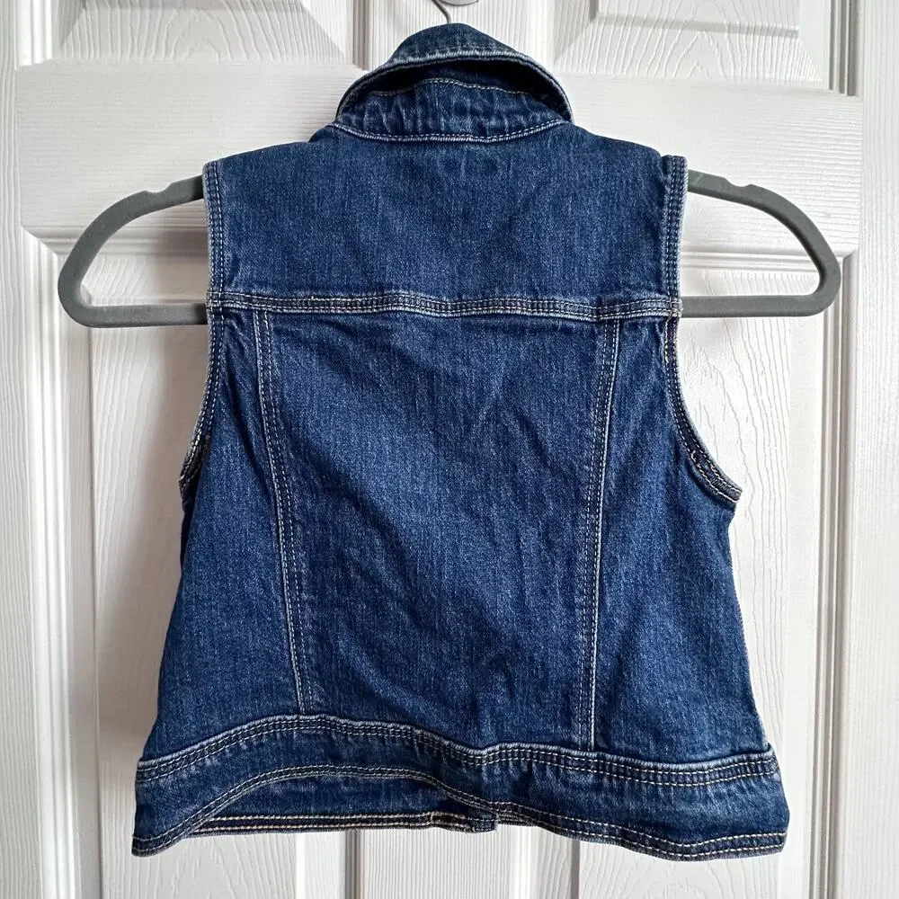 Cat & Jack Denim Vest Girl's Medium 7/8 Snap Button Up Collared Dark Wash